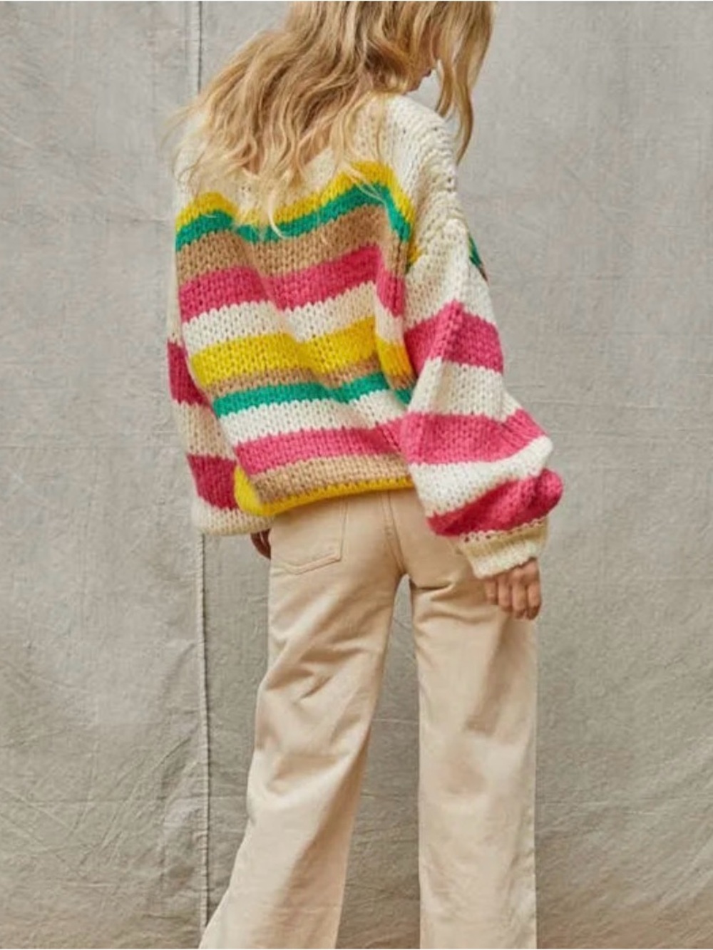 NWT Chunky Bubble Sleeved Striped Multicolor Knit Sweater